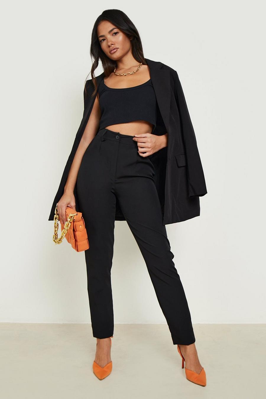 Black High Waist Tapered Tailored Suit Pants
