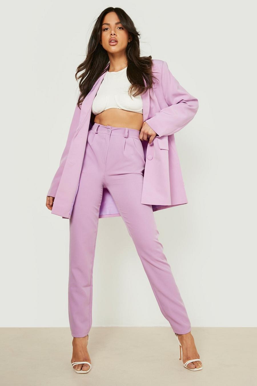 Purple High Waist Tapered Tailored Suit Pants