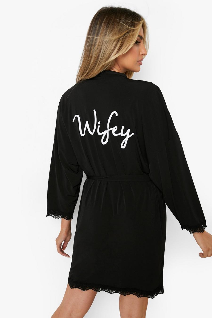 Black Wifey Lace Robe  image number 1