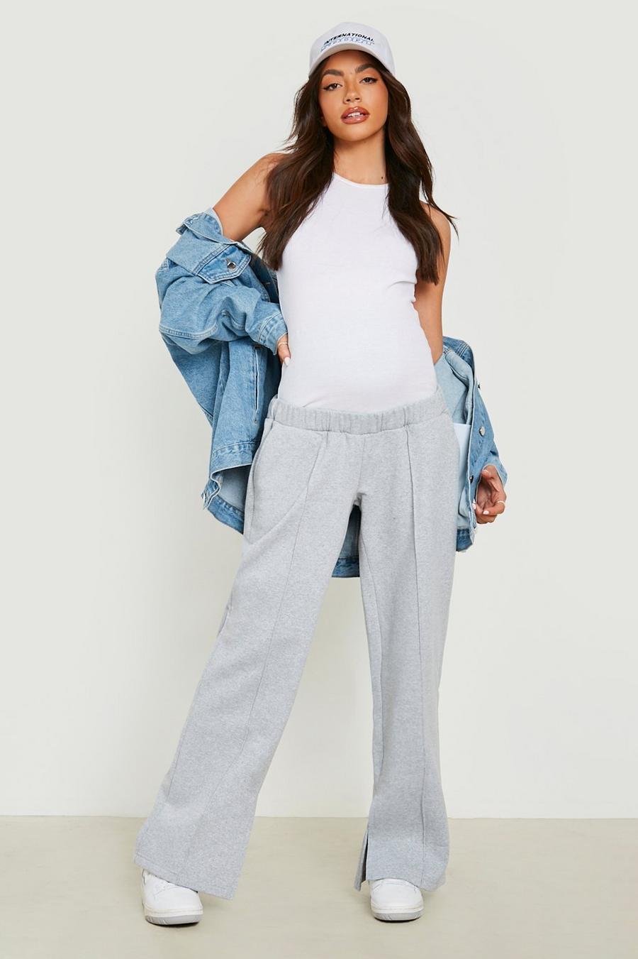 Grey marl Maternity Over Bump Track Pant image number 1
