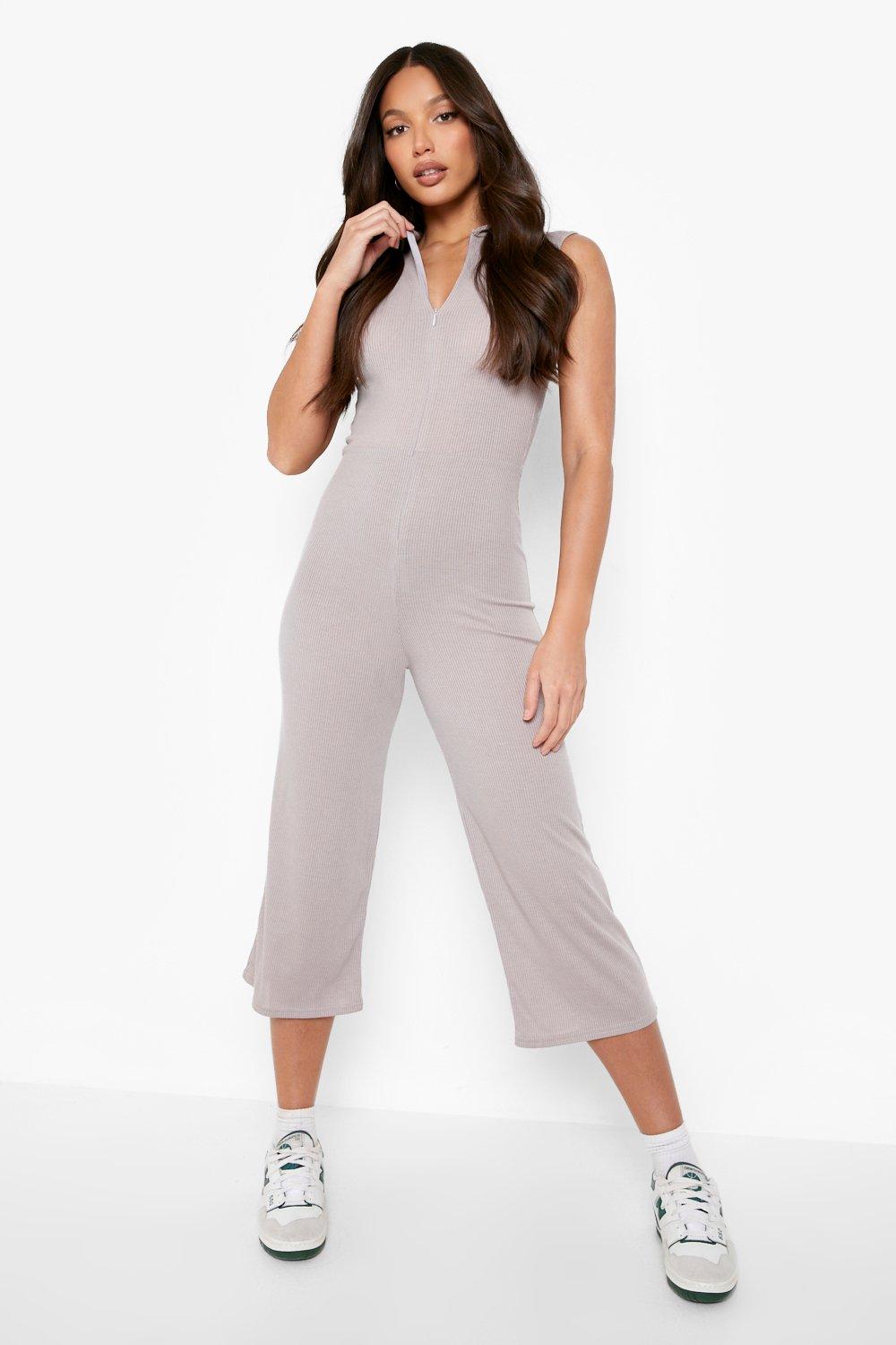 Grey ribbed store culotte jumpsuit