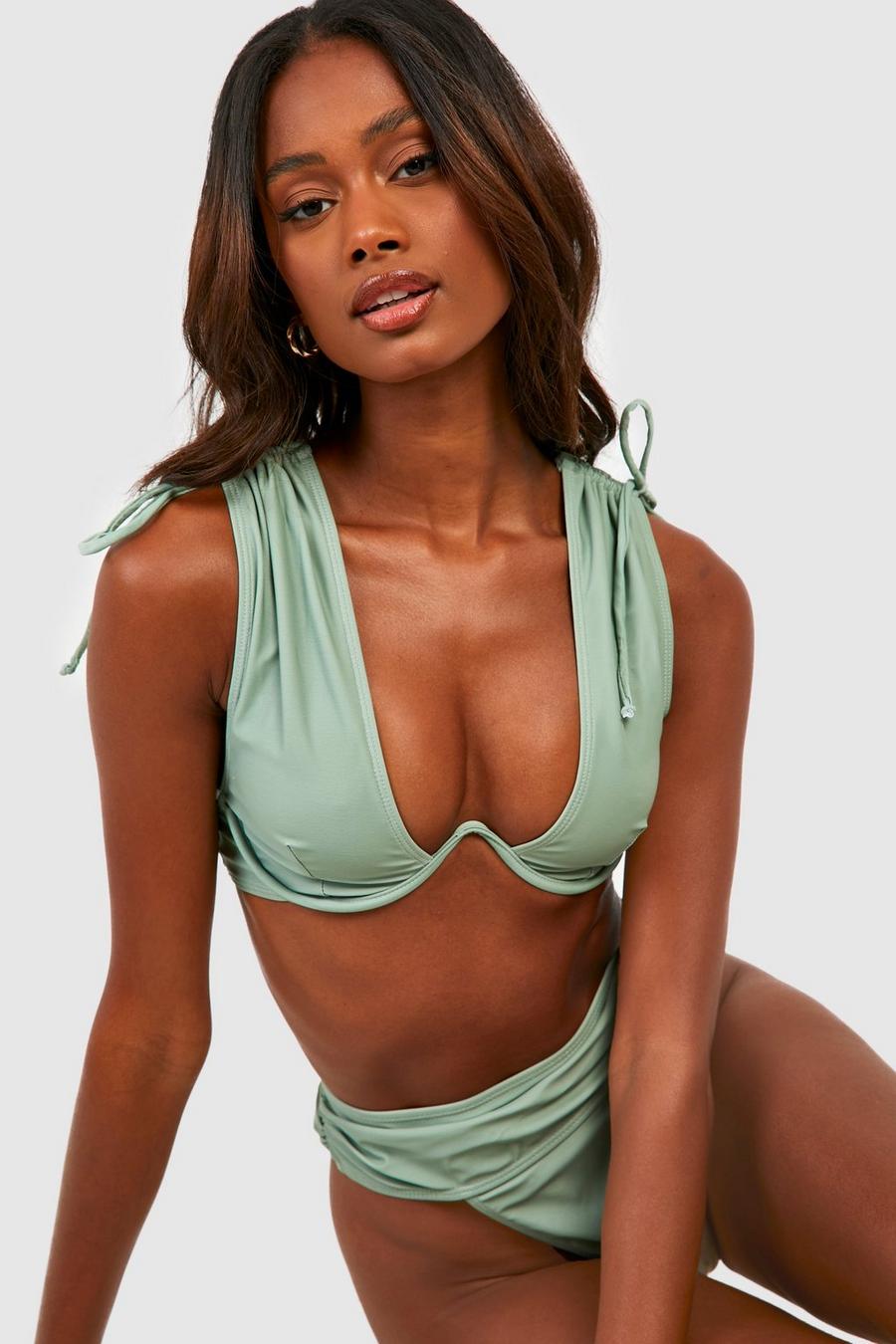 Light green grön Underwired Wide Shoulder U Bar Bikini Top