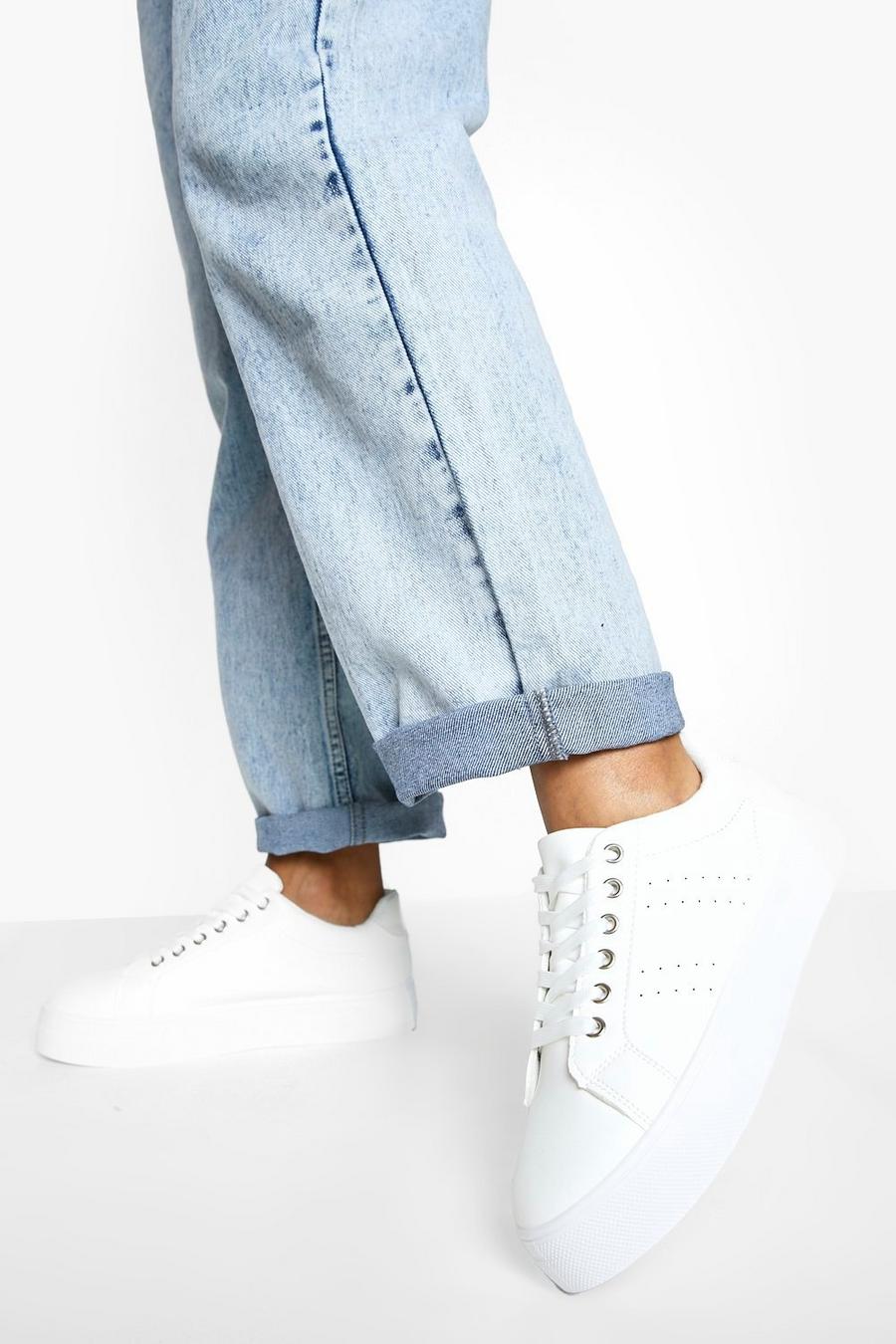 White Basic Platform Lace Up Sneakers image number 1
