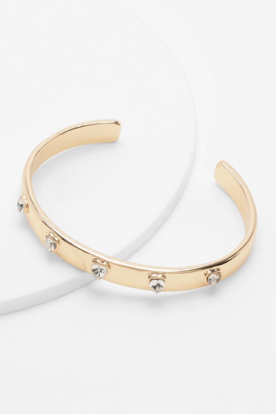 Gold Crystal Heart Bracelet Cuff
