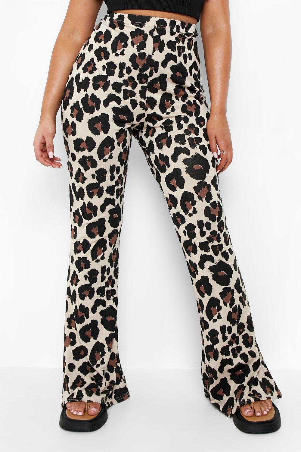 Plus beige animal print flare trousers