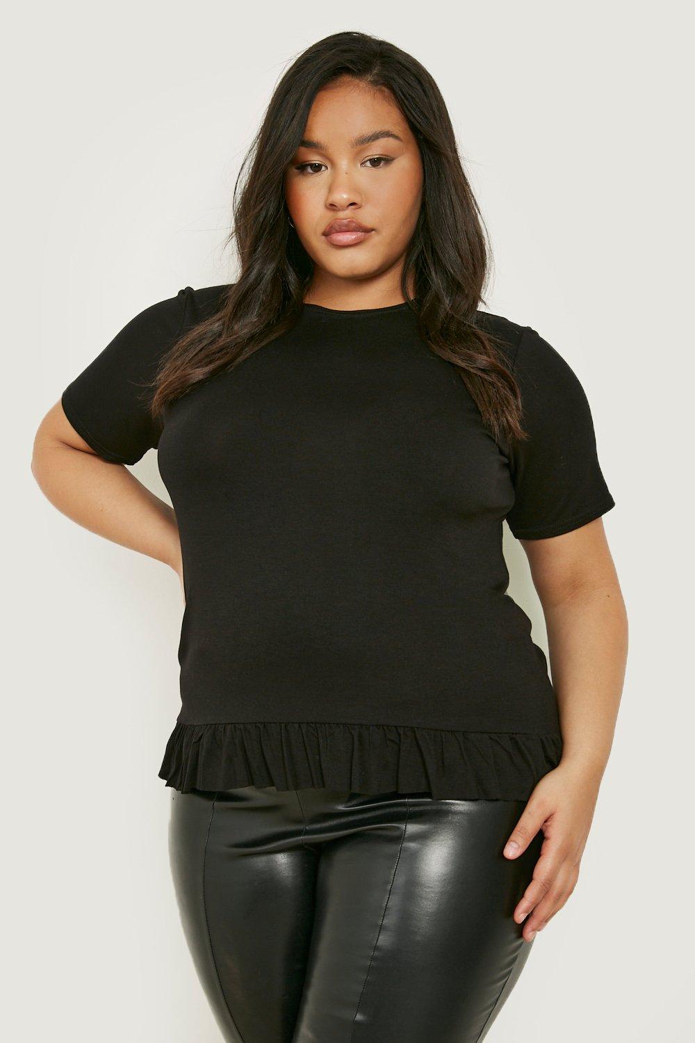 Black Plus Ruffle Dip Hem Smock Top