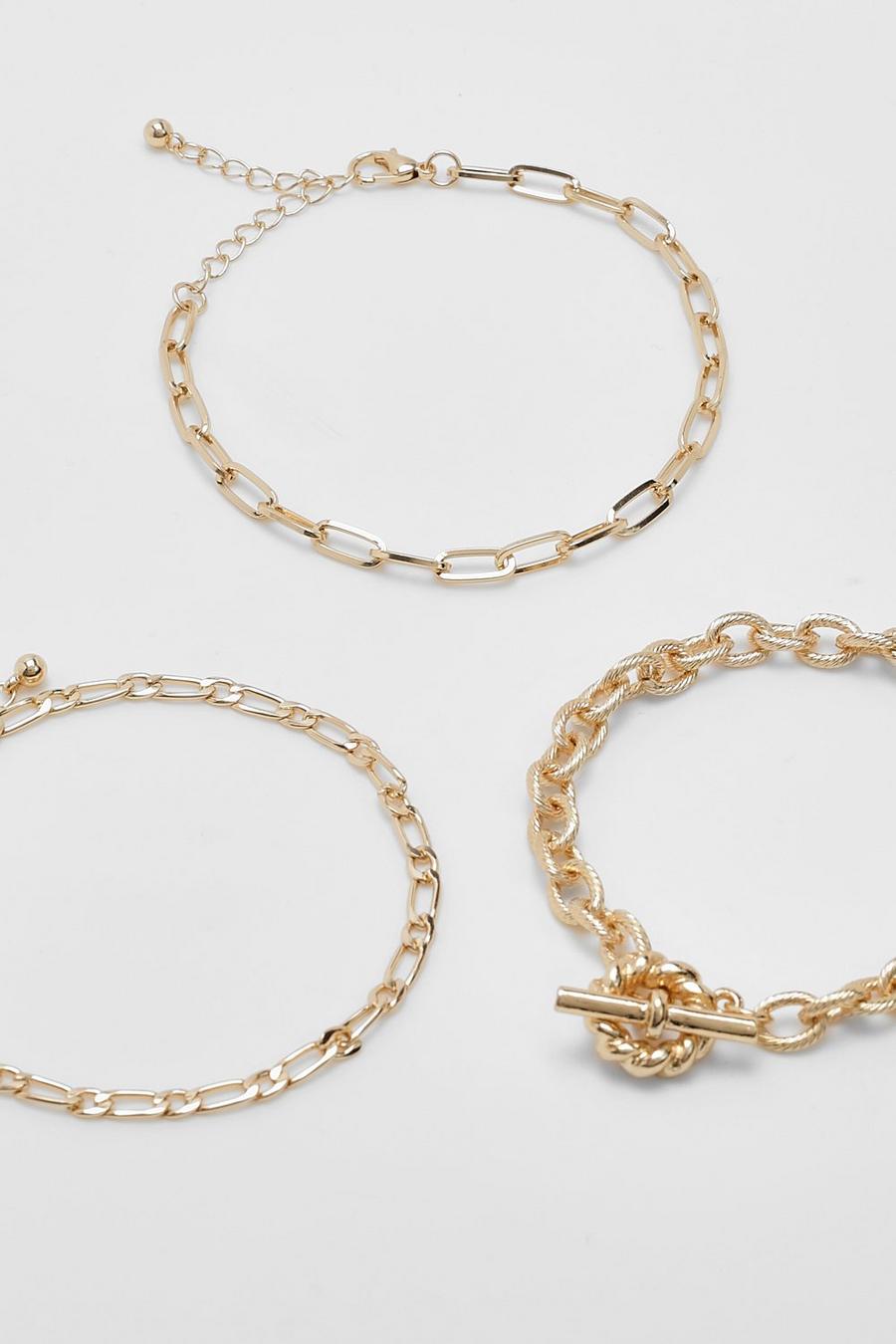 Gold Chain Link And T-bar Bracelet Set 