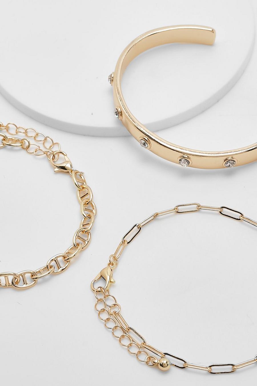 Gold Chain Link And Embellish Bracelet Set 