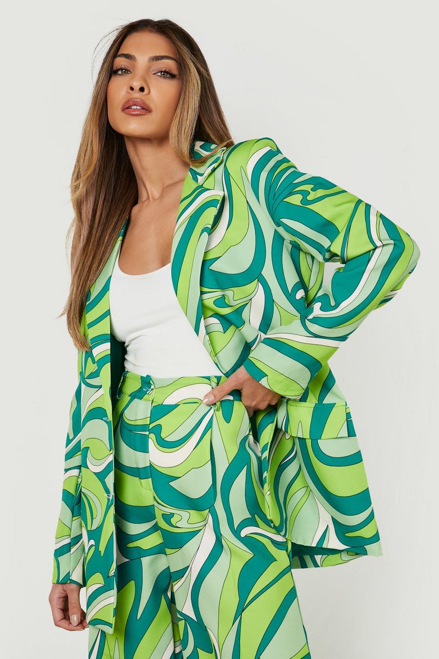 Apple green Abstract Print Tailored Blazer 