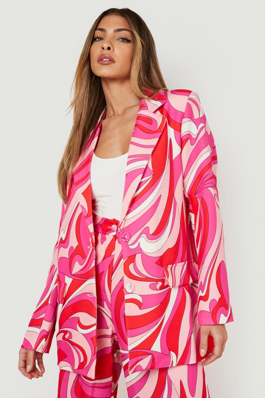 Hot pink Abstract Print Tailored Blazer