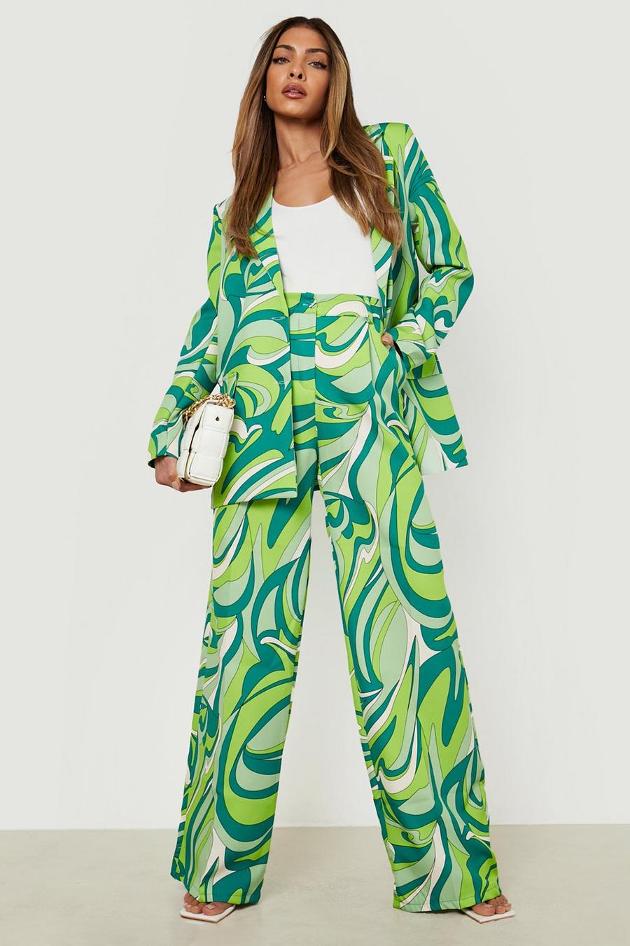 Apple green מכנסיים בגזרה רחבה עם הדפס אבסטרקטי image number 1