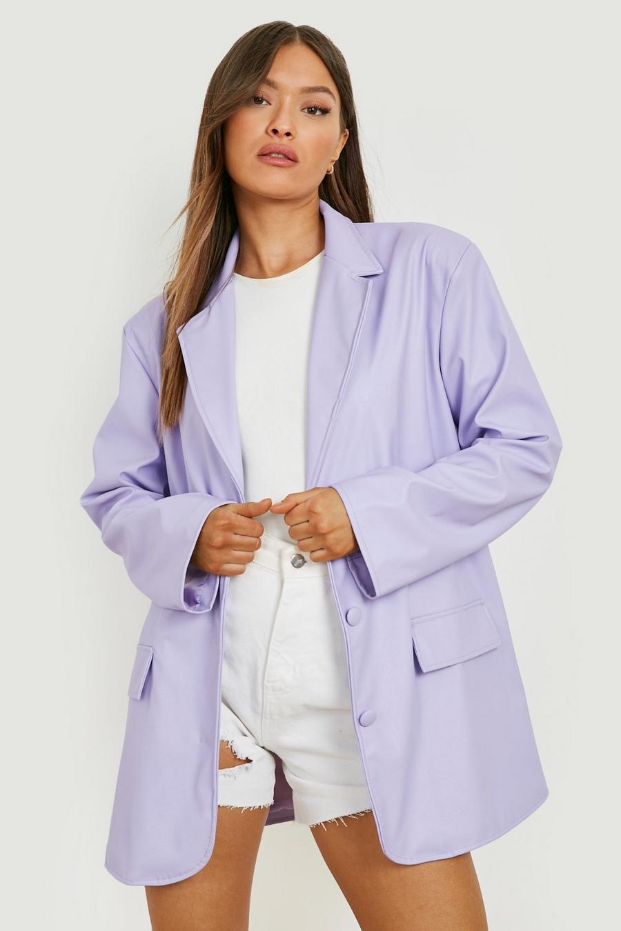 Lilac Faux Leather Oversized Blazer image number 1