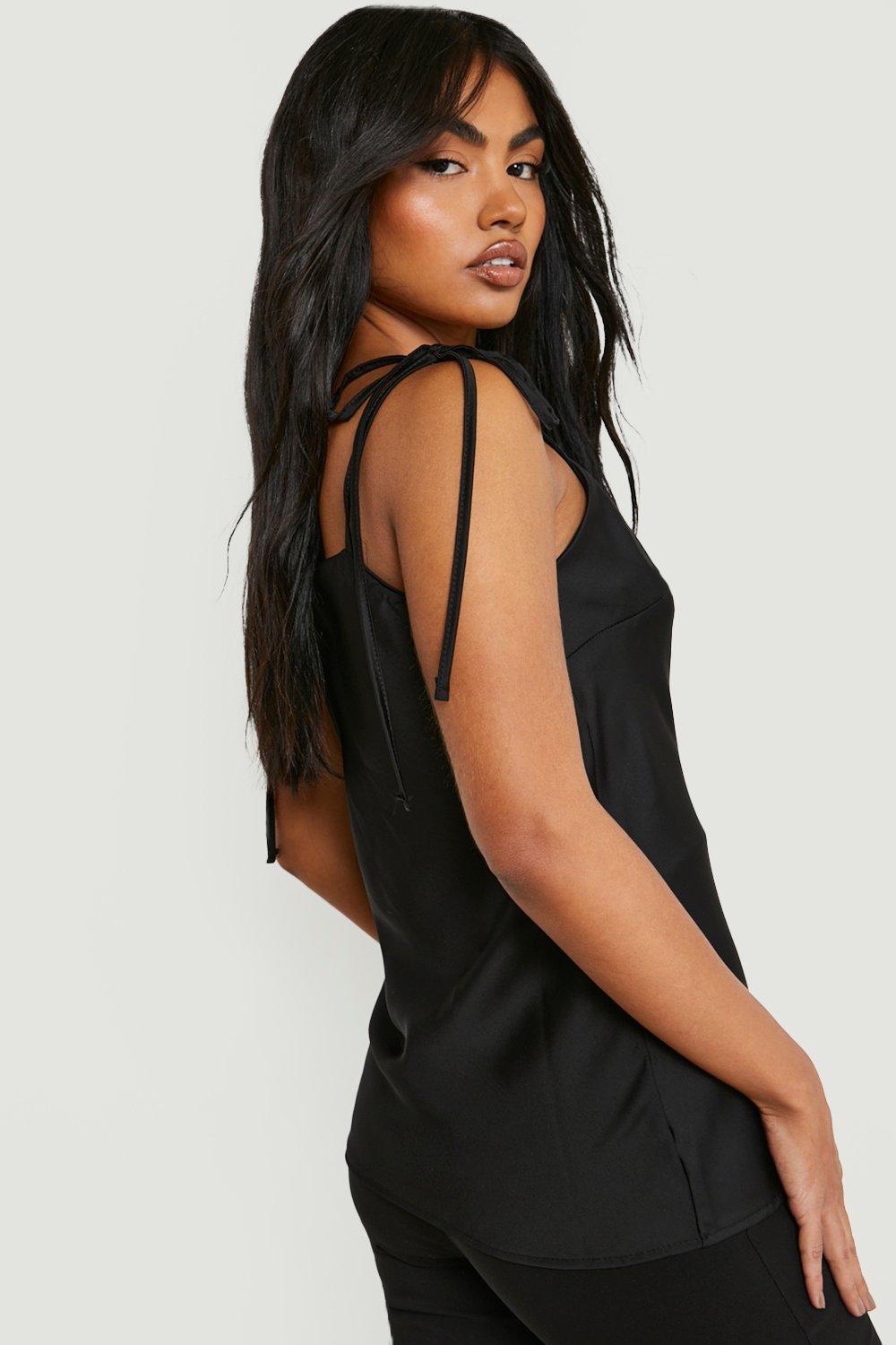 Satin Tie Strap Square Neck Cami | boohoo