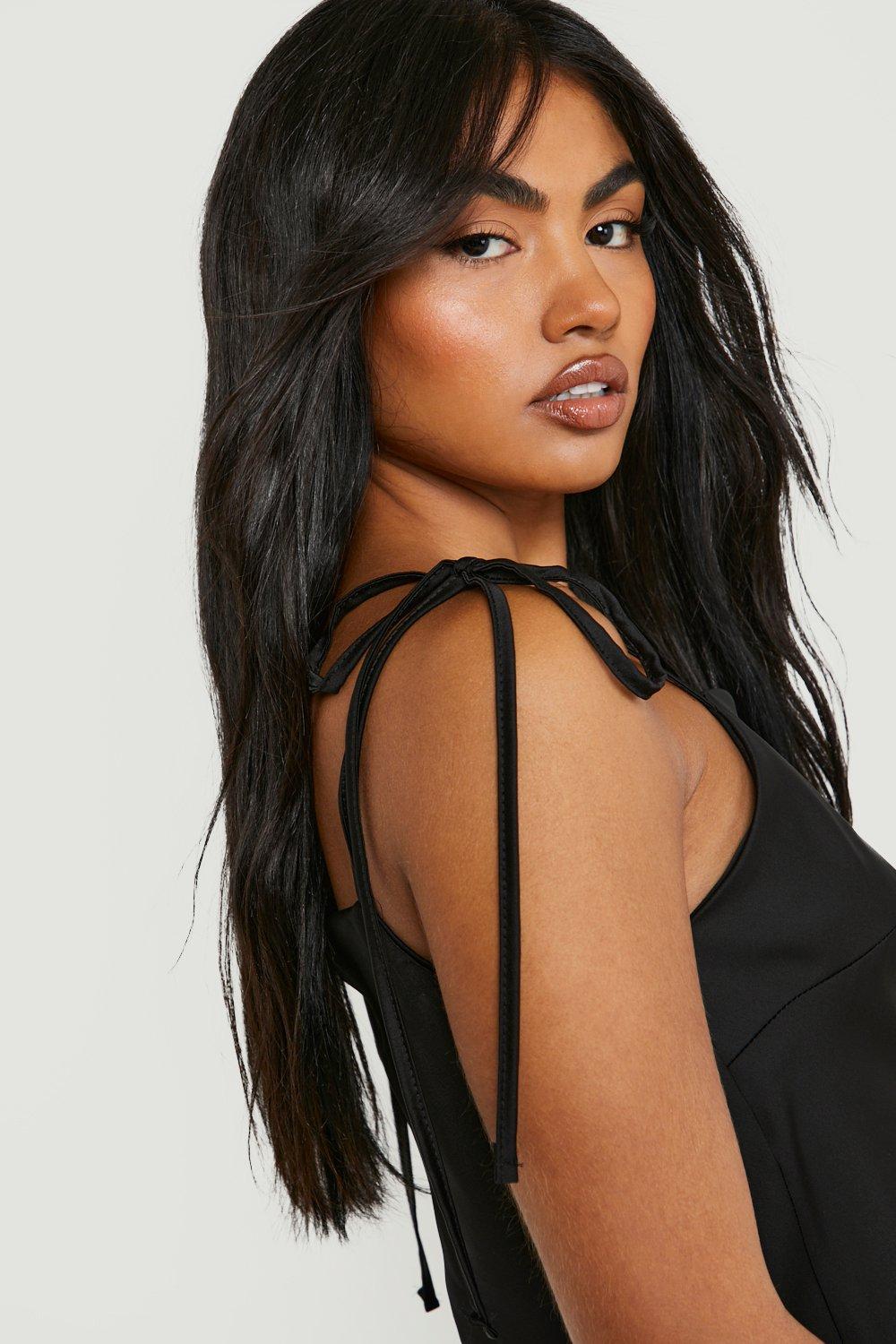 Satin Tie Strap Square Neck Cami | boohoo