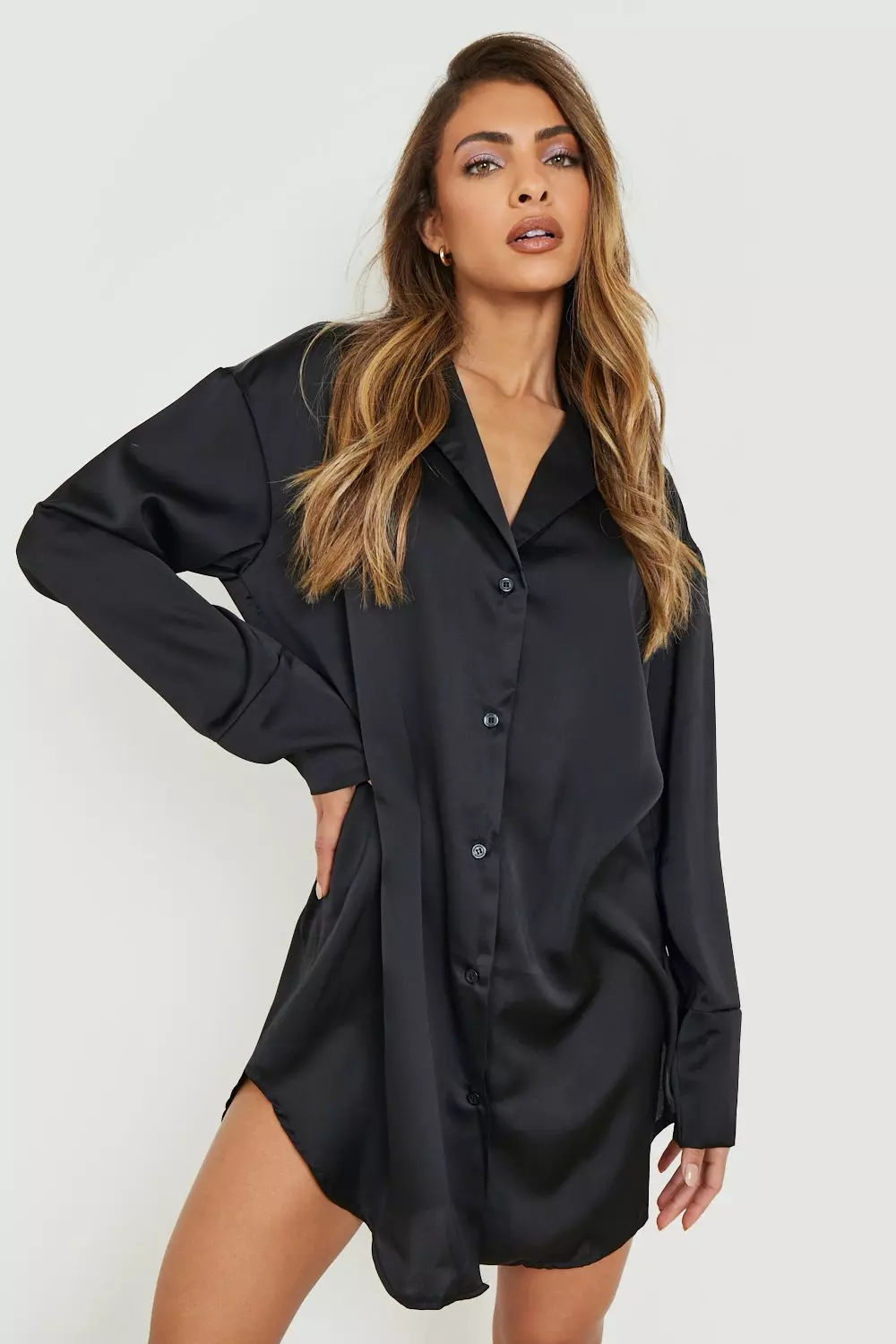 Satin button cheap up dress