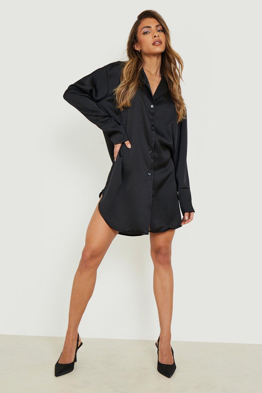 Women's Satin Oversized Shirt Dress ...