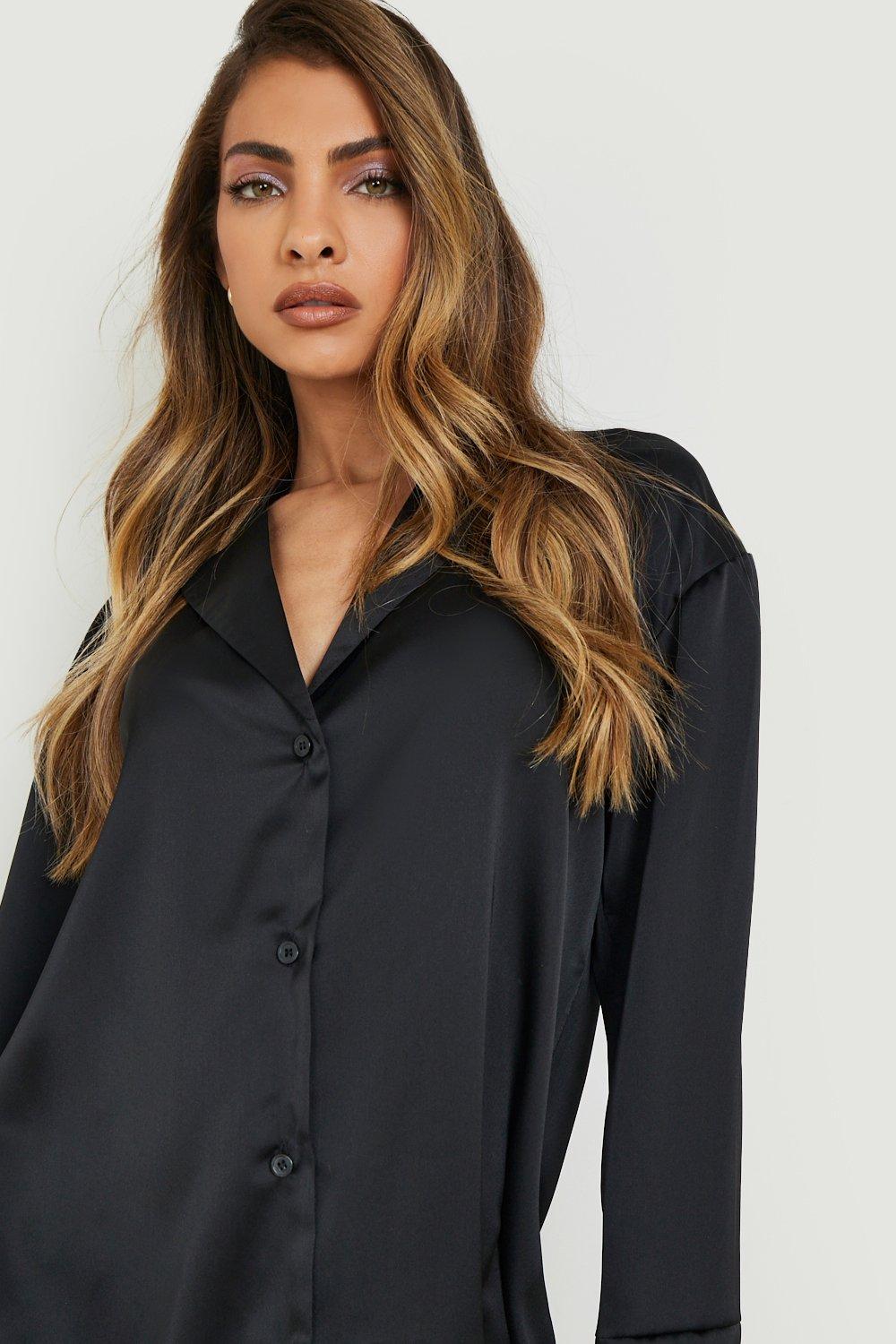 Women's Satin Oversized Shirt Dress ...