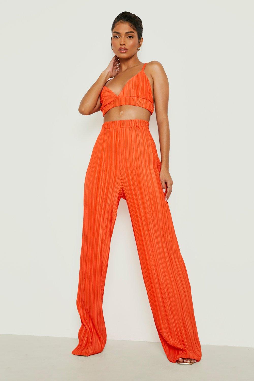 Tall Women's Double Button Wide Leg Pants, Orange