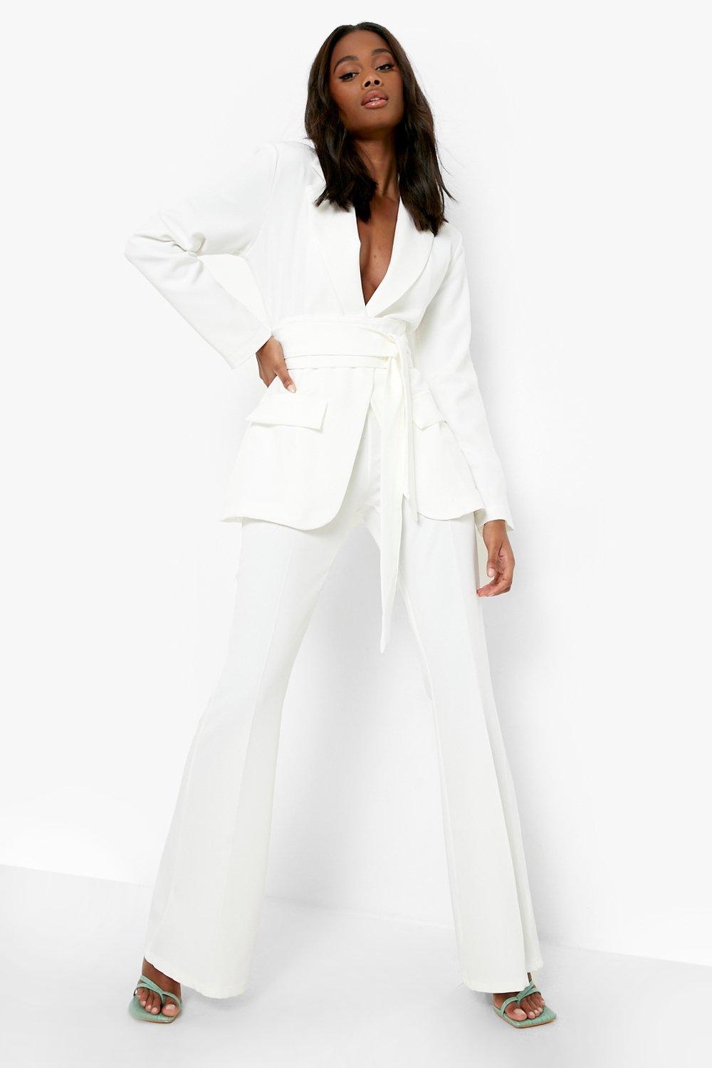 white flare leg dress pants