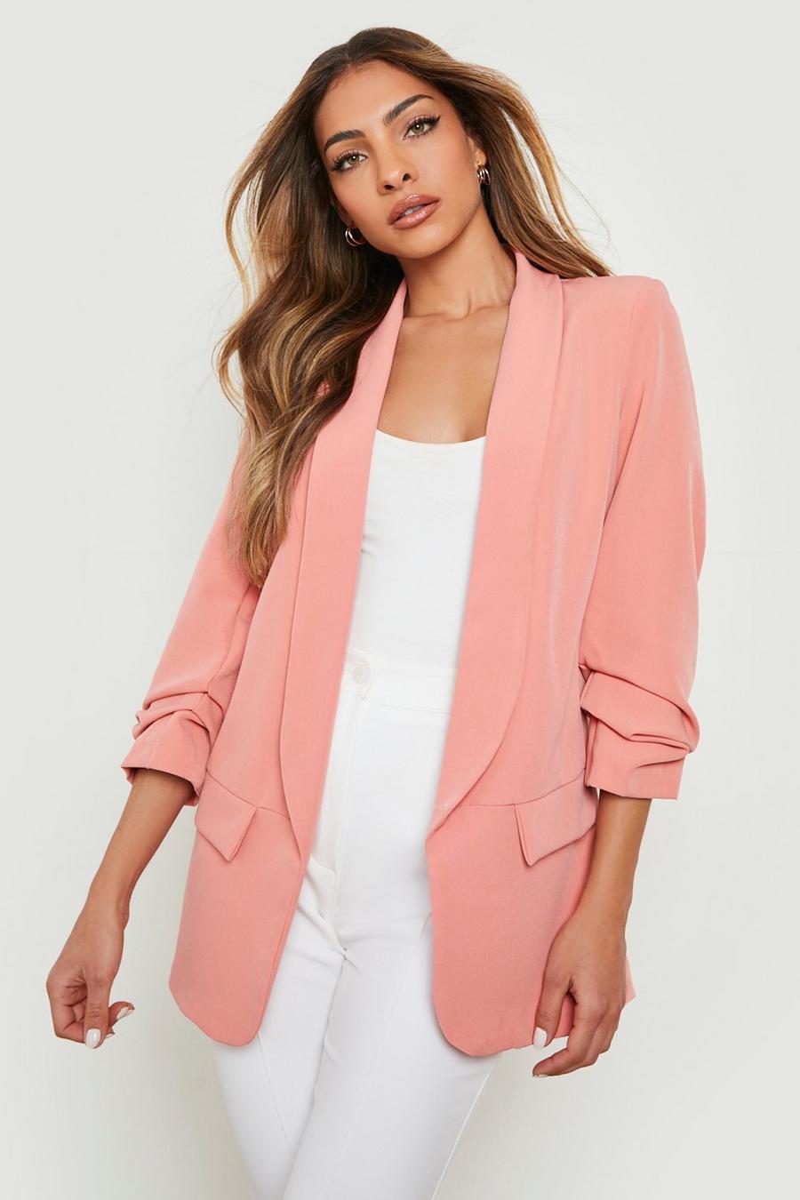 Coral Pastel Ruched Sleeve Tailored Blazer image number 1