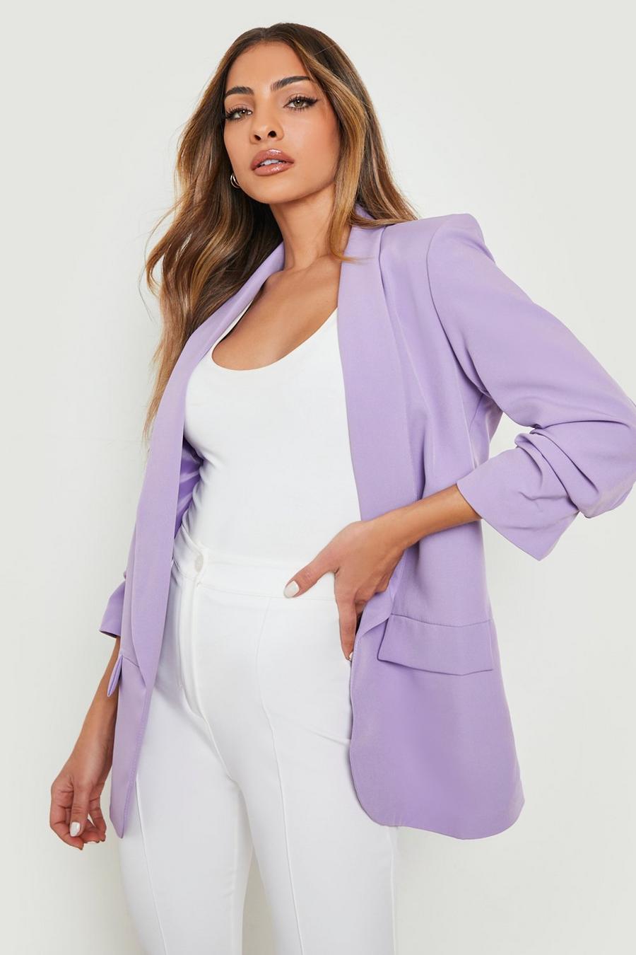 Lilac Pastel Ruched Sleeve Tailored Blazer image number 1