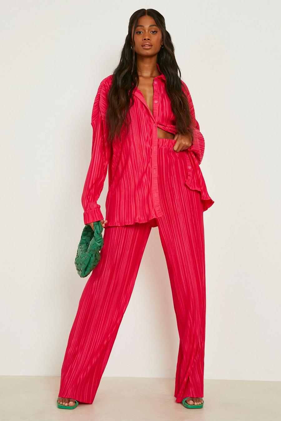 Pantalon large plissé effet mat, Candy pink image number 1