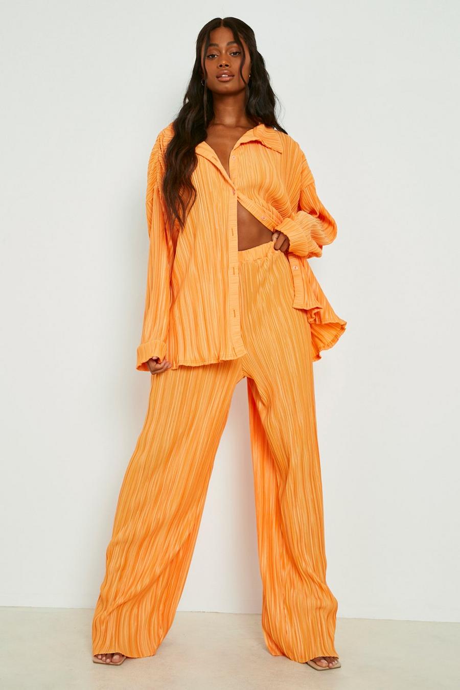 Pantalon large plissé effet mat, Orange image number 1