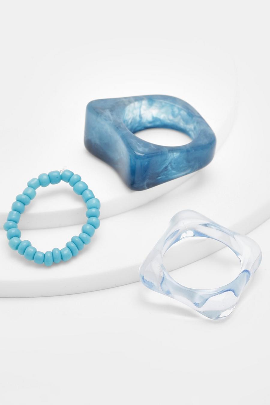 Blue Blå ringar med fyrkantig form och pärlor (3-pack) image number 1