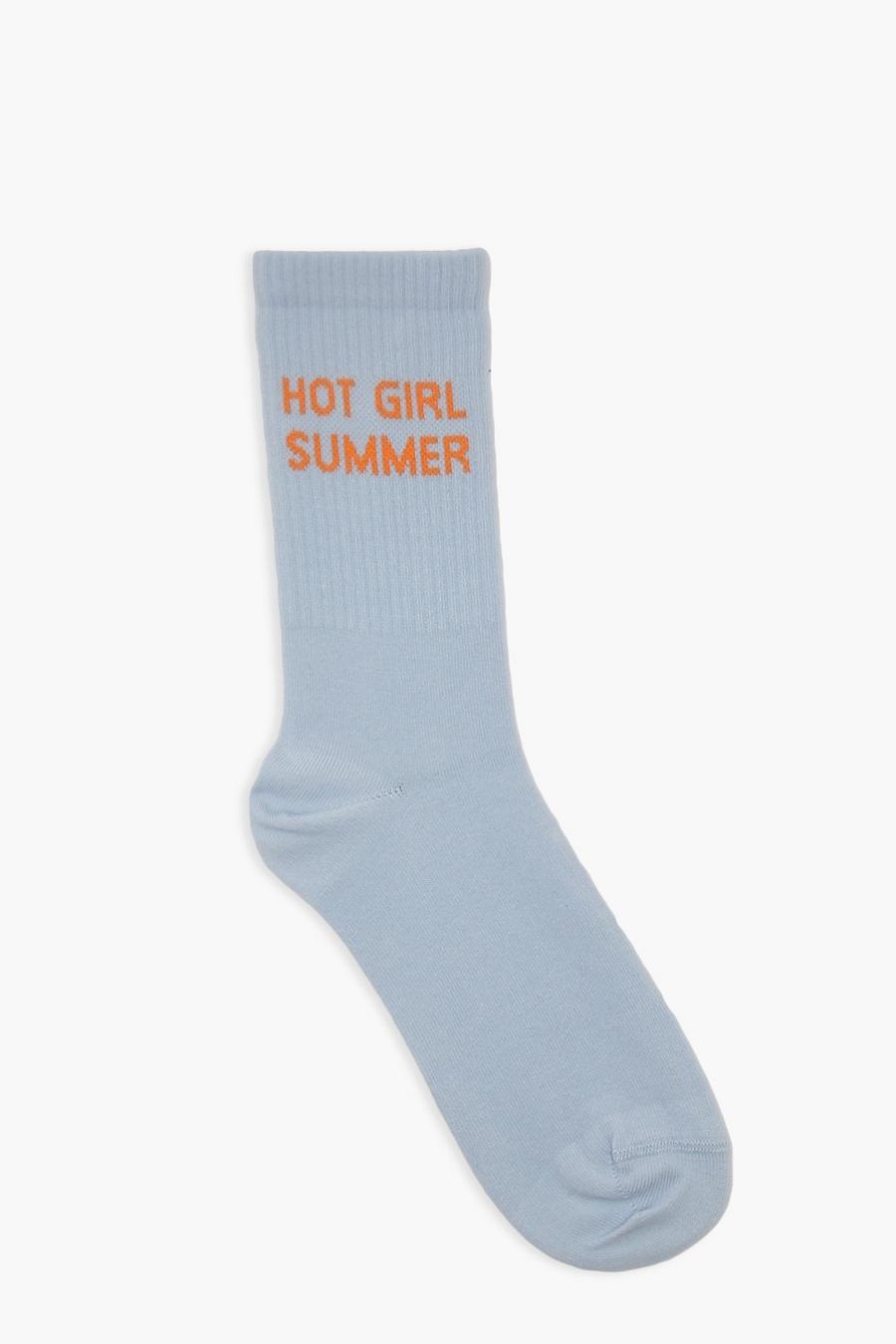 Chaussettes côtelées à inscription Hot Girl Summer, Blue