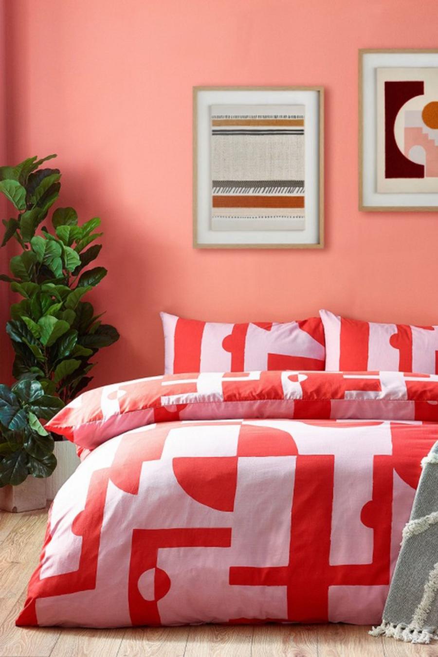 Abstraktes Doppelbettwäsche-Set in Pink und Rot