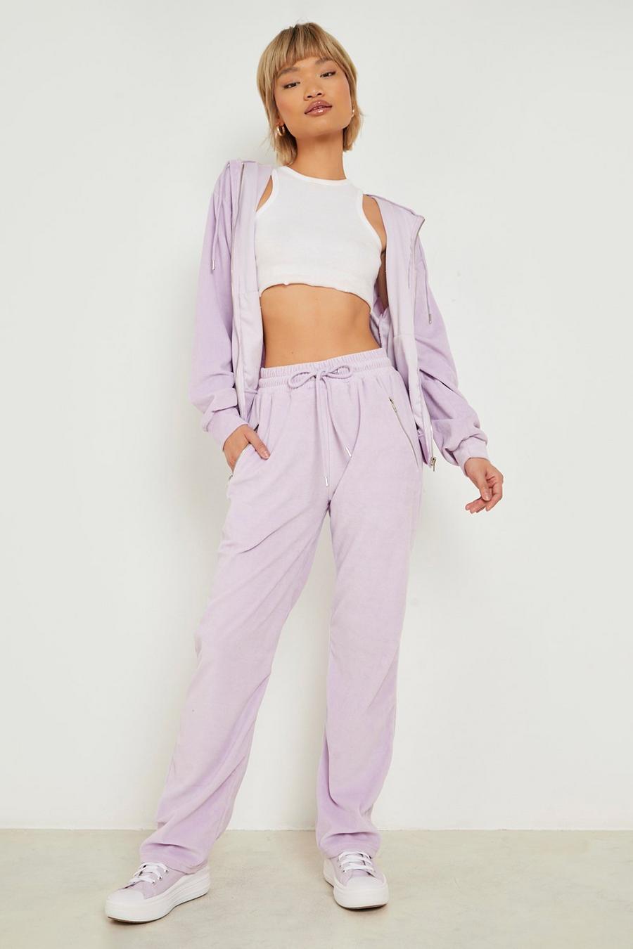 Pantalones de chándal de velvetón con pernera recta, Lilac viola image number 1