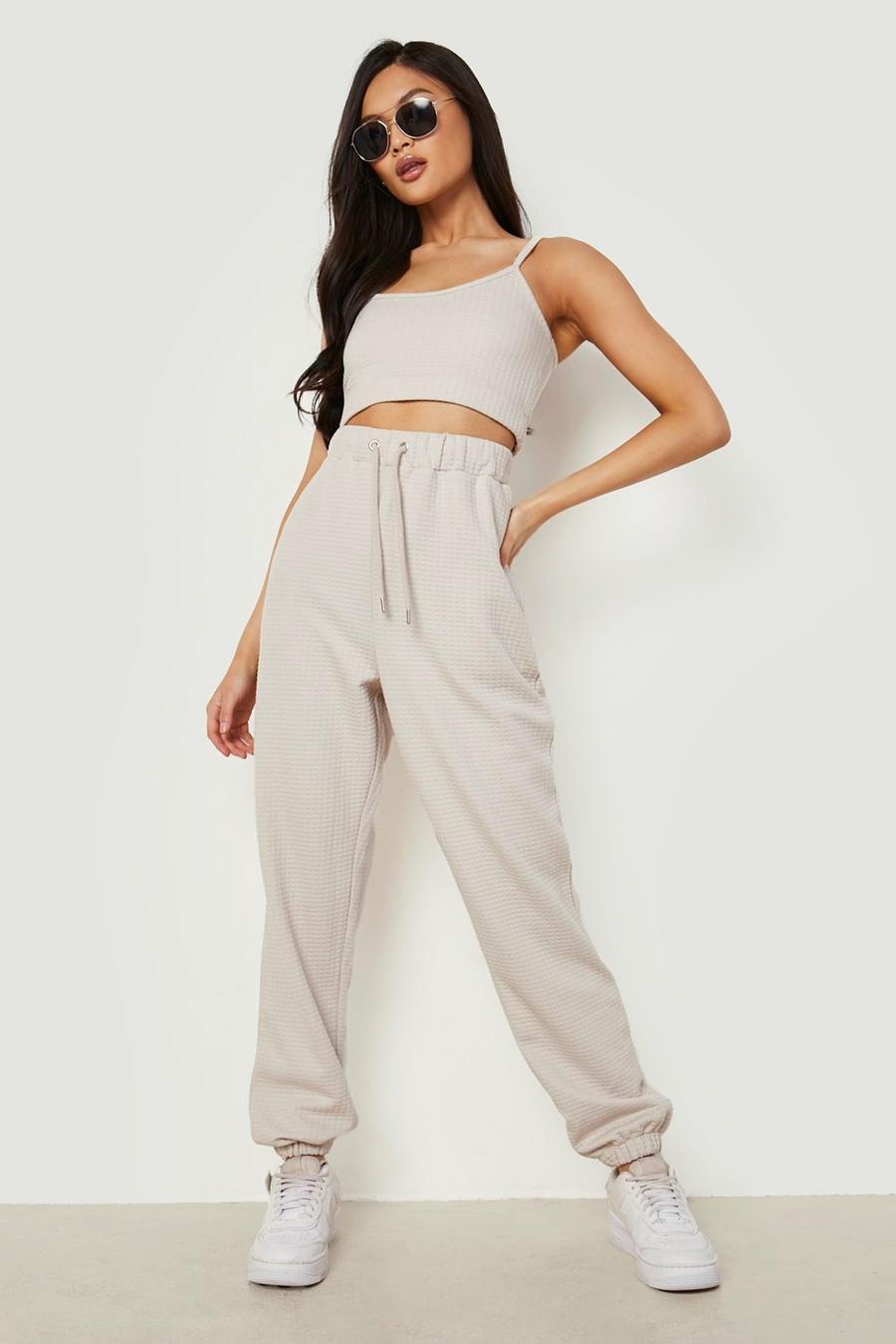 Stone Waffle Crop And Jogger Set  image number 1