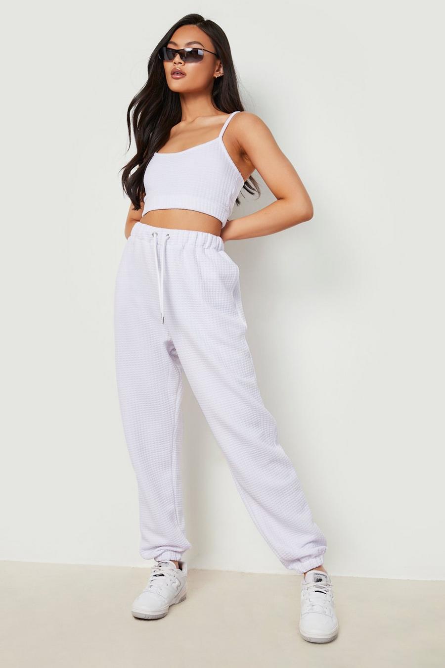 White Waffle Crop And Jogger Set image number 1
