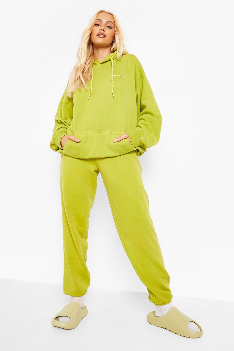 Chartreuse yellow Overdyed Hooded Tracksuit 