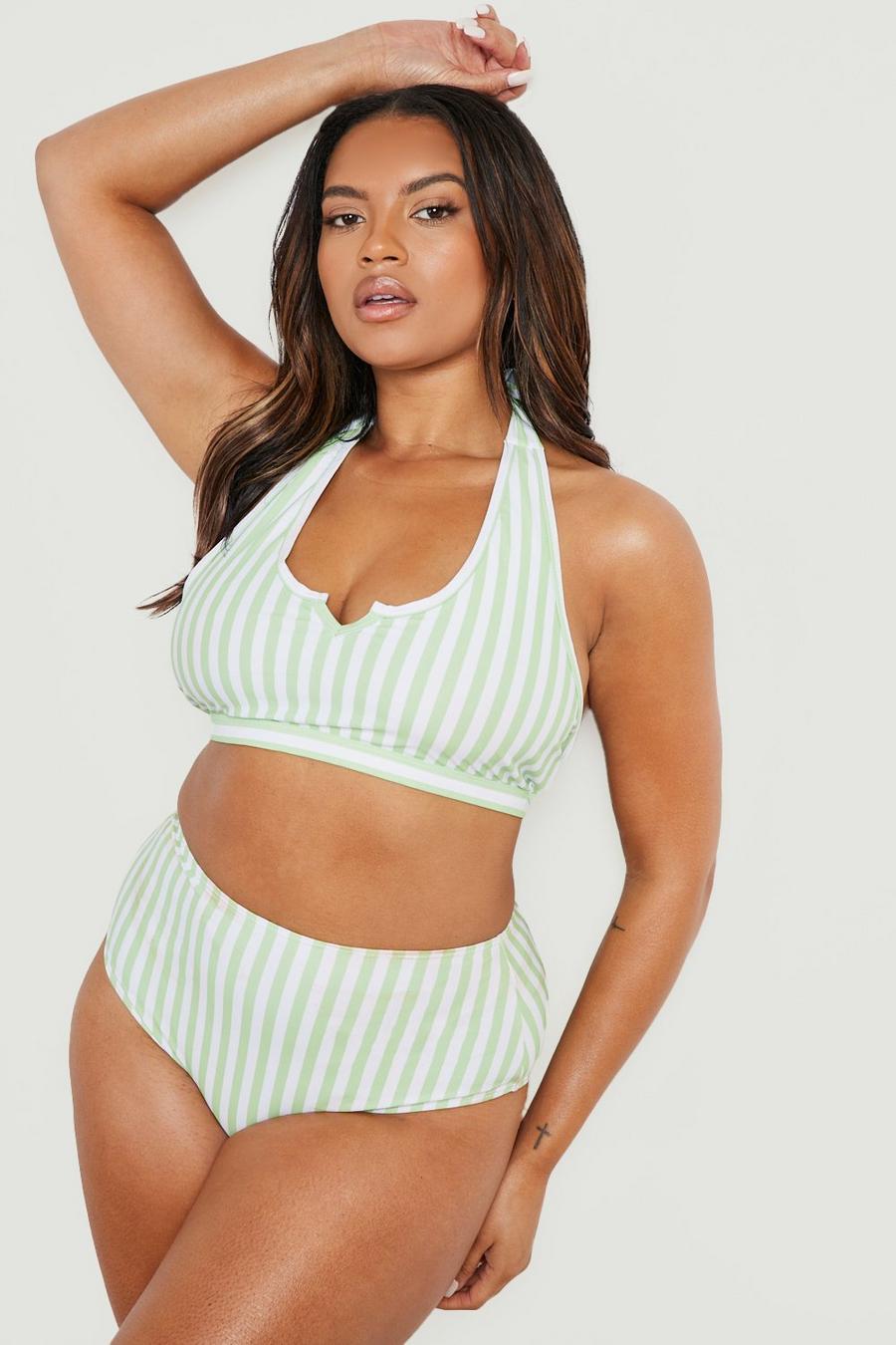 Sage green Plus Nautical Stripe Underwired Bikini Top