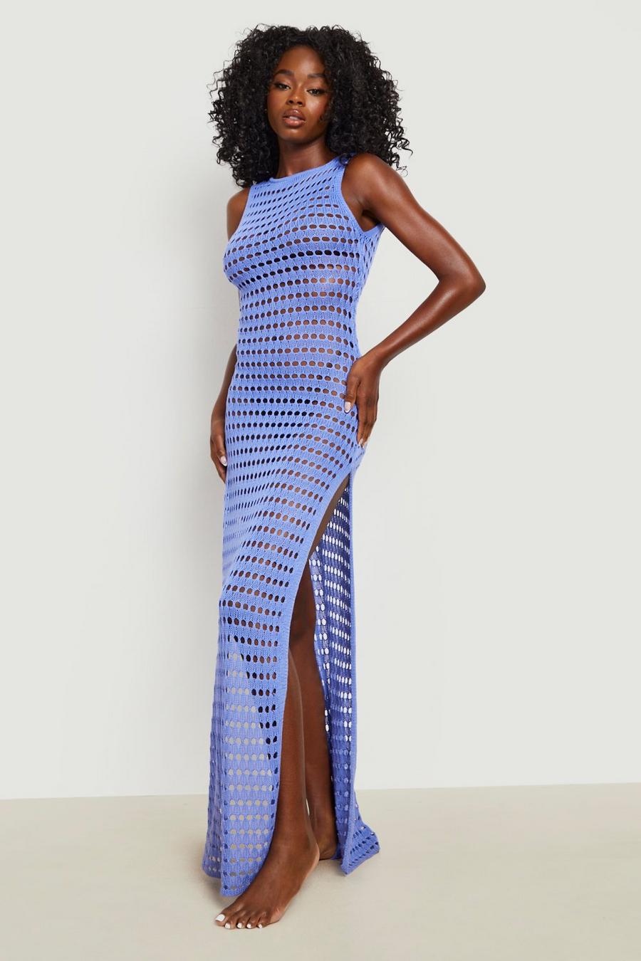 Blue Crochet Low Back Maxi Beach Dress image number 1