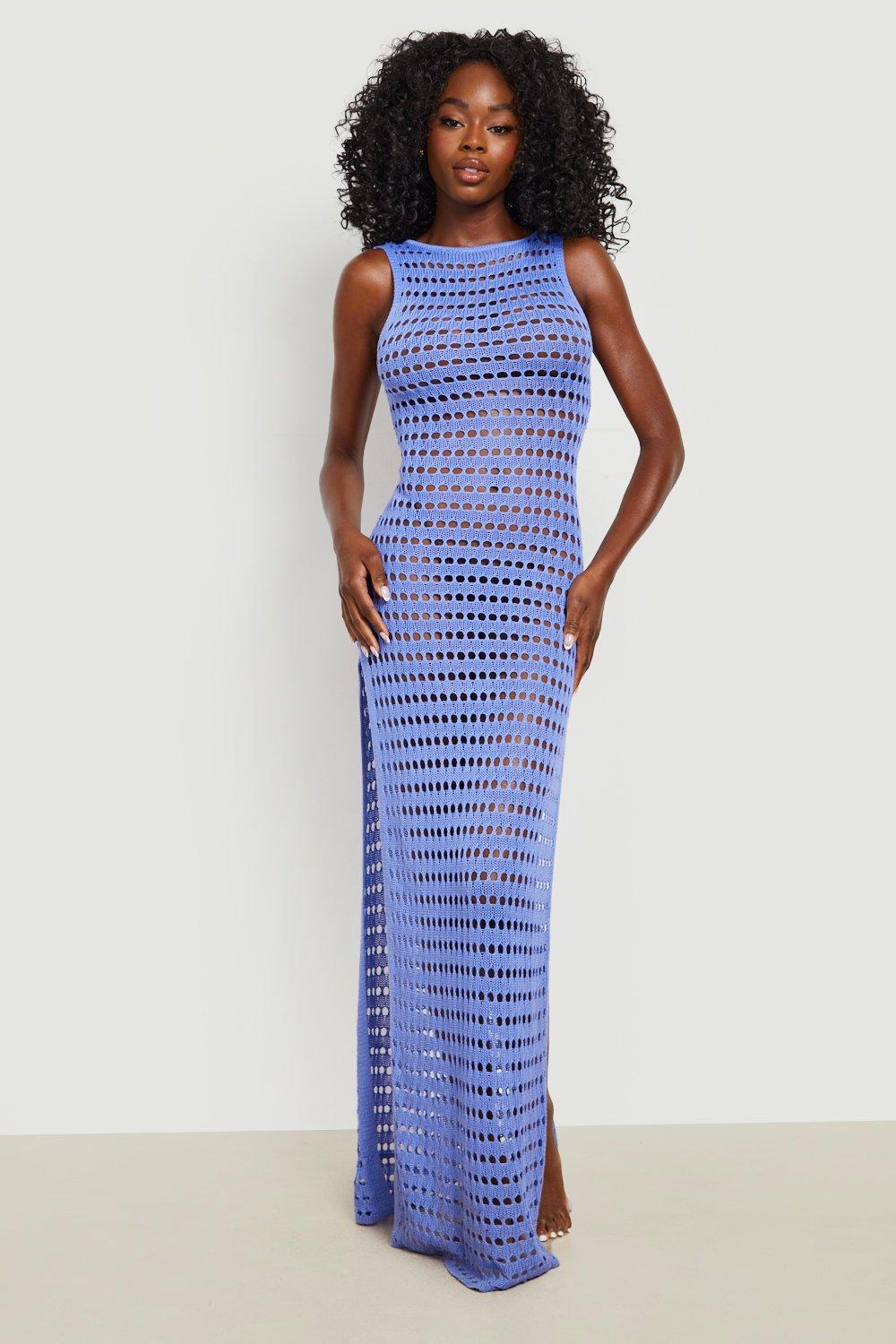 blue crochet dress