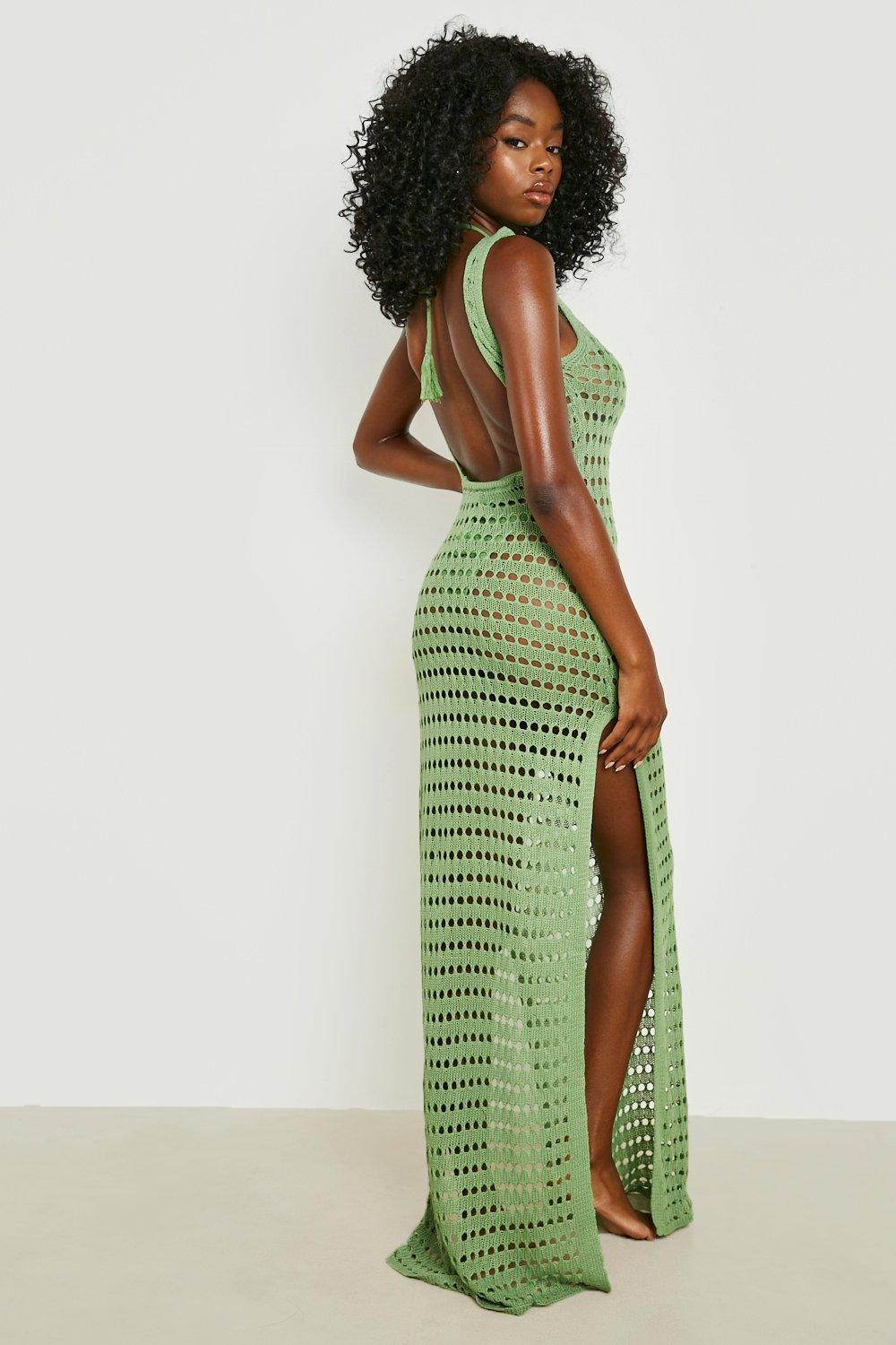 Crochet Low Back Maxi Beach Dress | boohoo