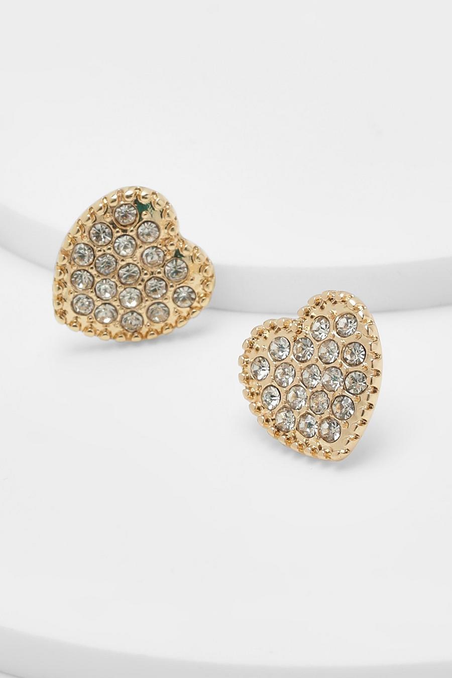 Gold Diamante Heart Shape Earrings  image number 1