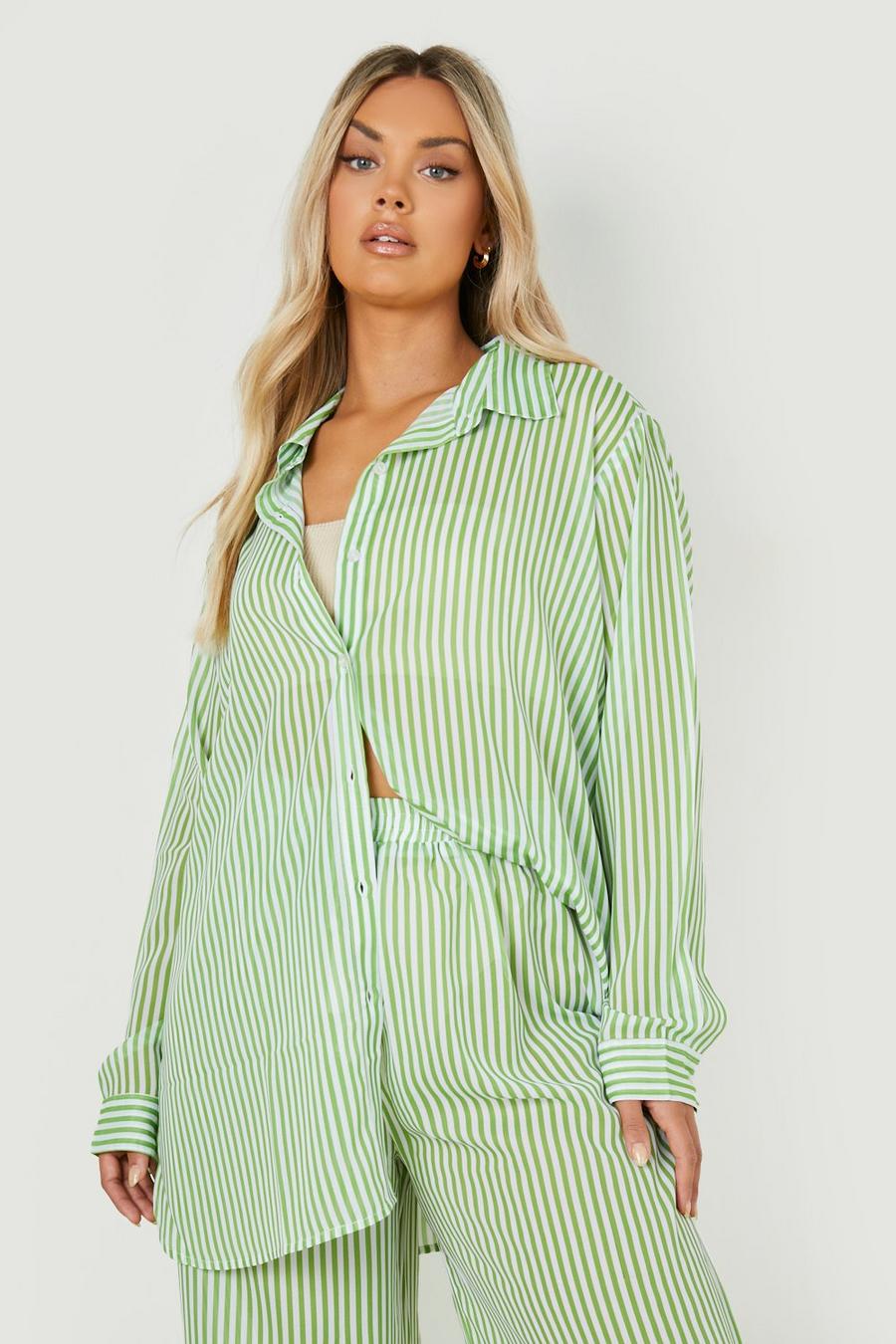 Light green Plus Nautical Stripe Beach Shirt