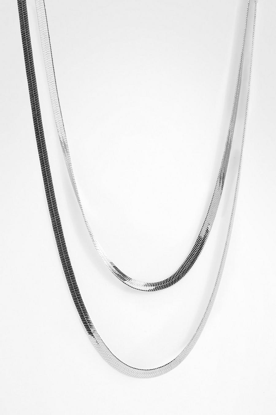 Silver Gold Flat Snake Chain Necklace image number 1
