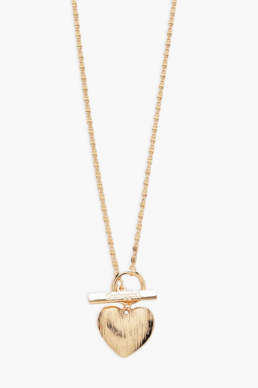 Gold Heart T-bar Chain Necklace 