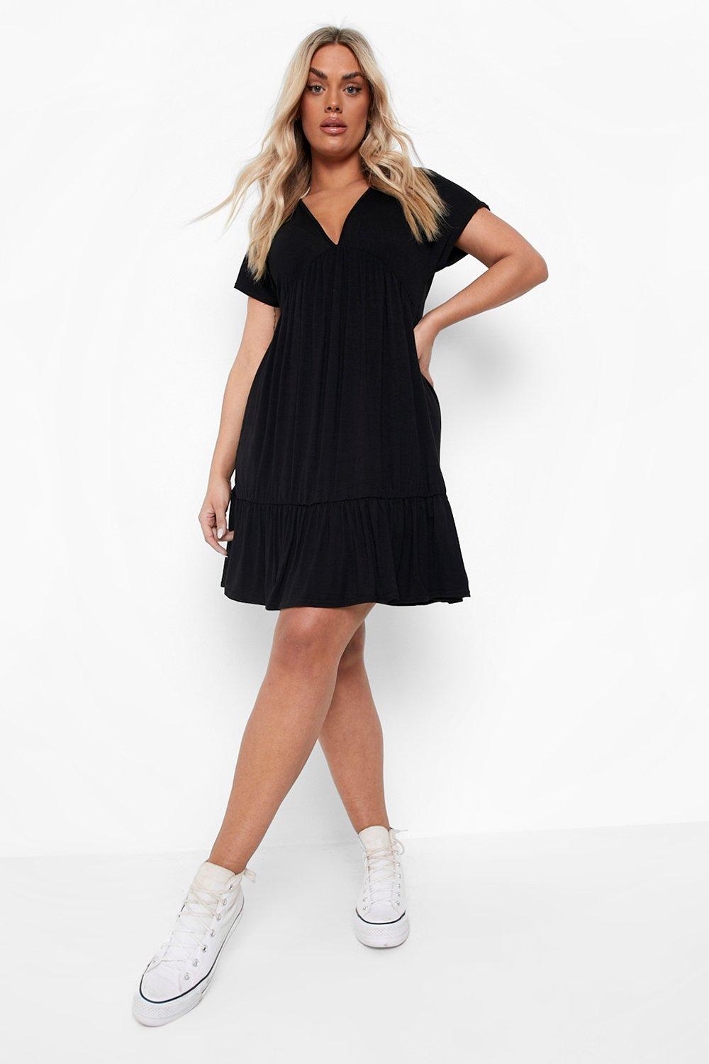 Boohoo black 2024 smock dress