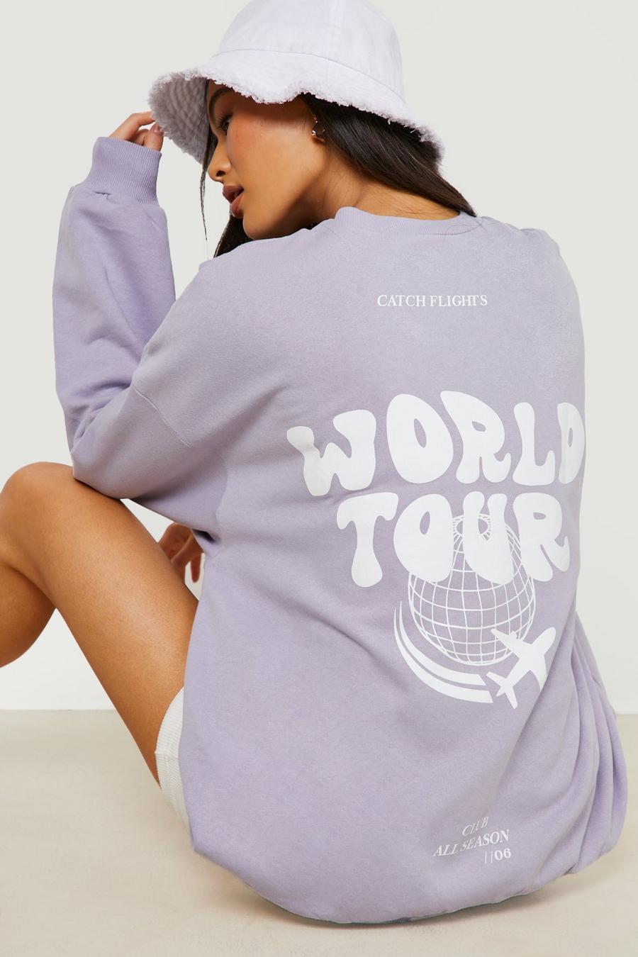 Sudadera oversize con estampado World Tour en la espalda, Lilac viola