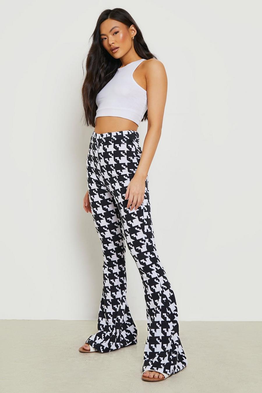 Black Dogtooth Print Jersey Flare Trouser  image number 1