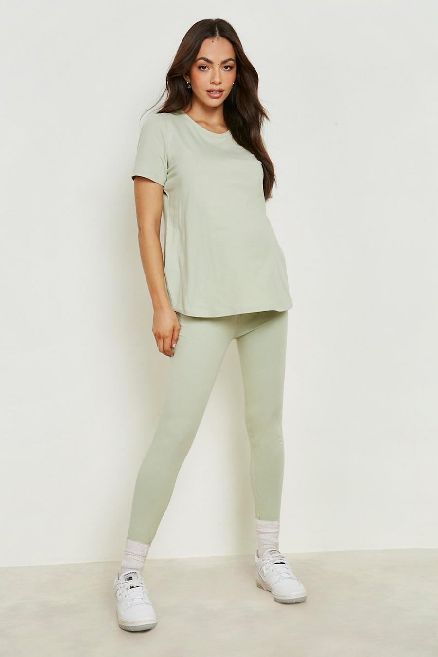 Sage green Maternity Leggings & T-shirt Set