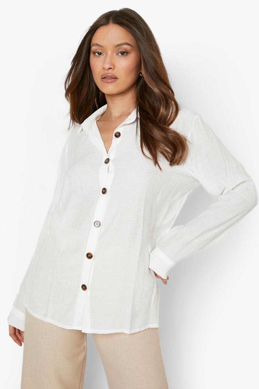 Ivory Crinkle Pocket Front Relaxed Shirt image number 1