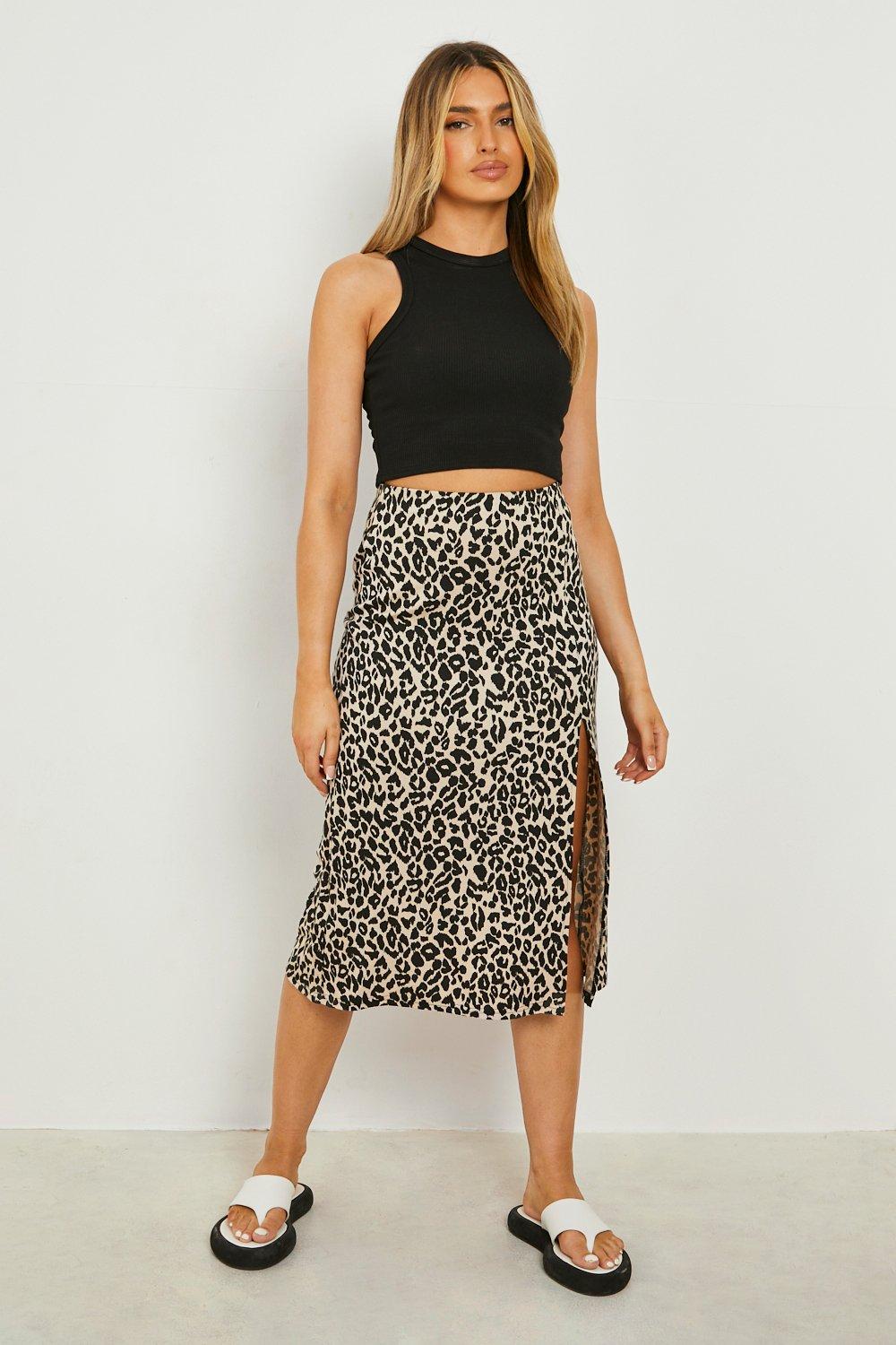 Aanzienlijk Laag Mier Jersey Luipaardprint Midi Rok Met Print En Hoge Split | boohoo