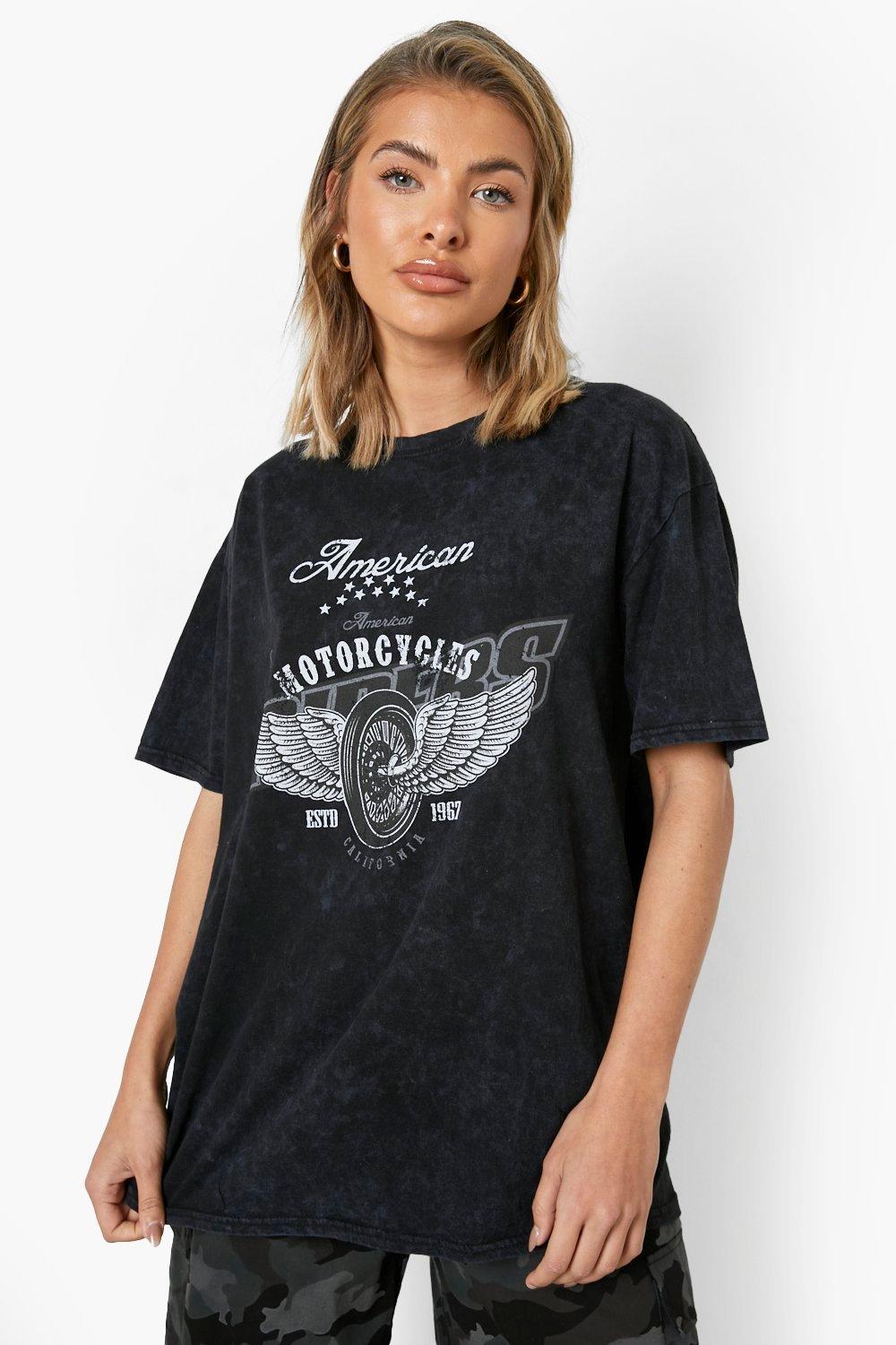 Motorcycle Washed Oversized T Shirt