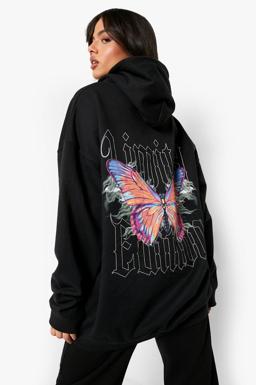 Black Limited Edition Butterfly Back Print Hoodie  image number 1